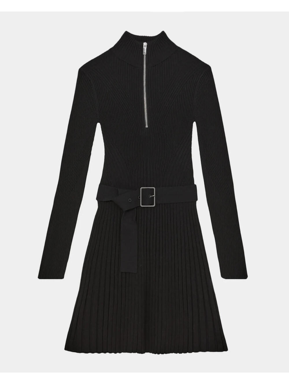 NEW, Reiss Vienna Belted Rib Knit Dress in Black Sz M #MD0215